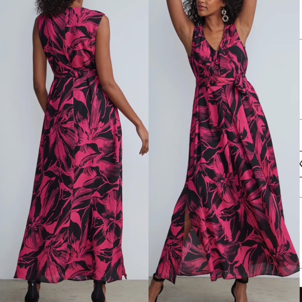 NEW New York and Company Floral Printed Maxi Dress  Pink w black XL